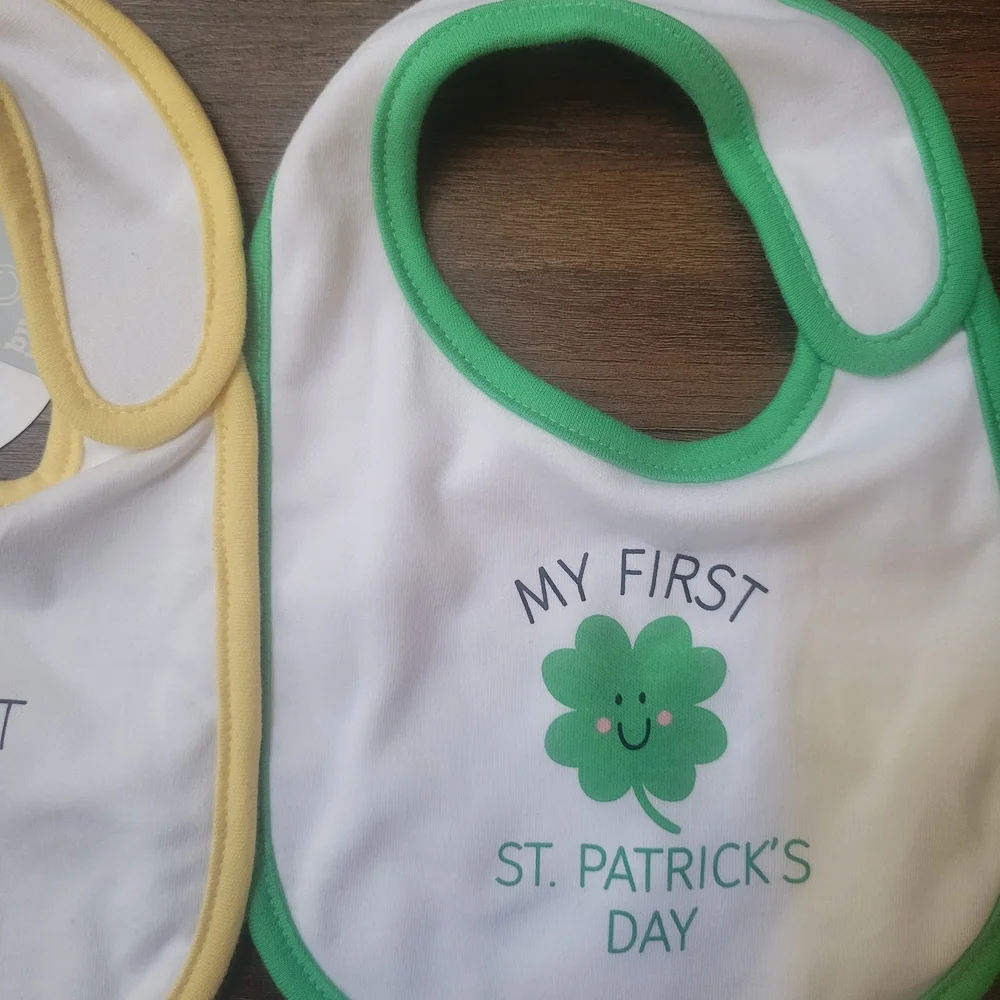 Pair of Baby Holiday Bibs - Yellow Easter & Green St. Patrick's